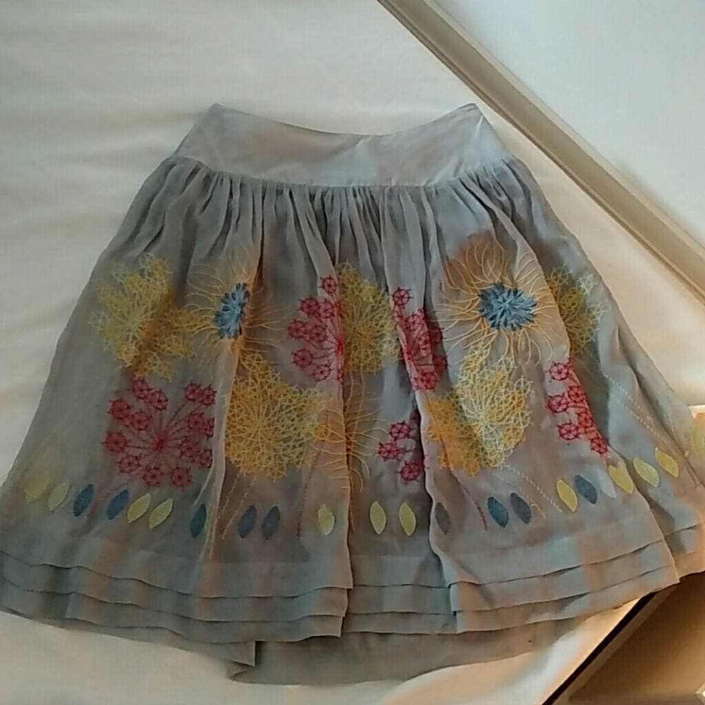 Anthropologie Blue Tassel XS Embroidered Skirt